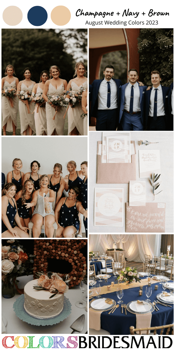 perfect august wedding color ideas for 2023 champagne navy and brown