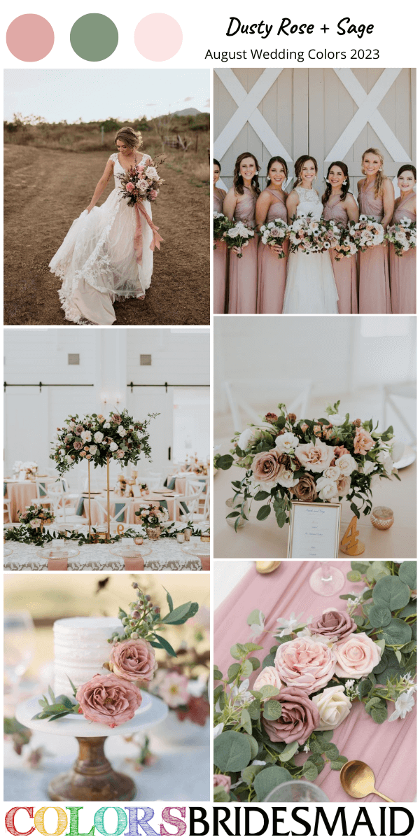 perfect august wedding color ideas for 2023 dusty rose and sage green