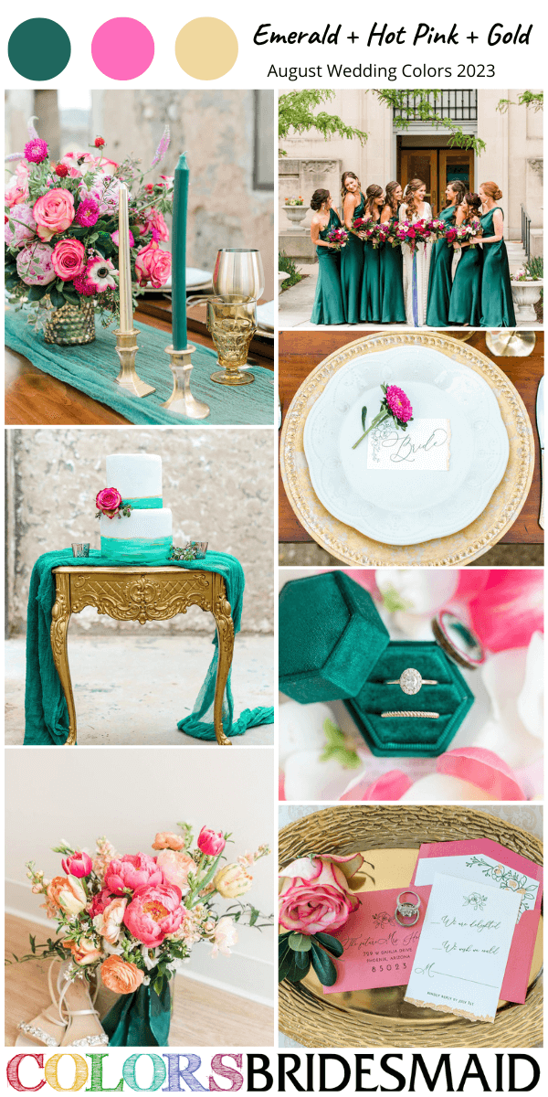 perfect august wedding color ideas for 2023 emerald hot pink and gold
