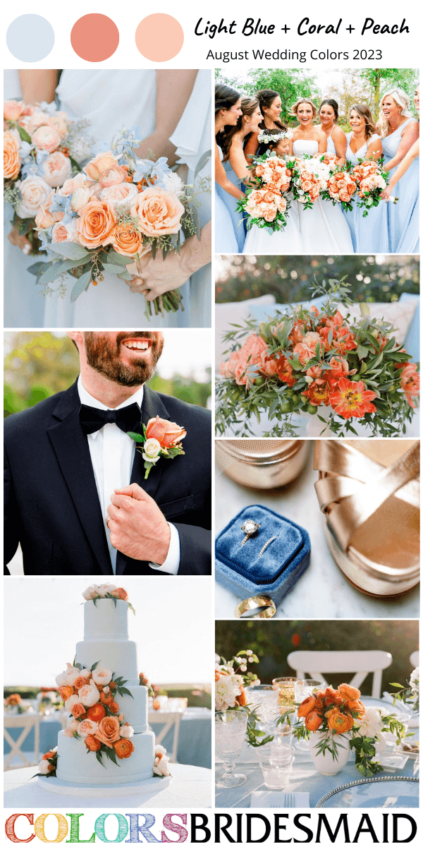 perfect august wedding color ideas for 2023 light blue coral and peach