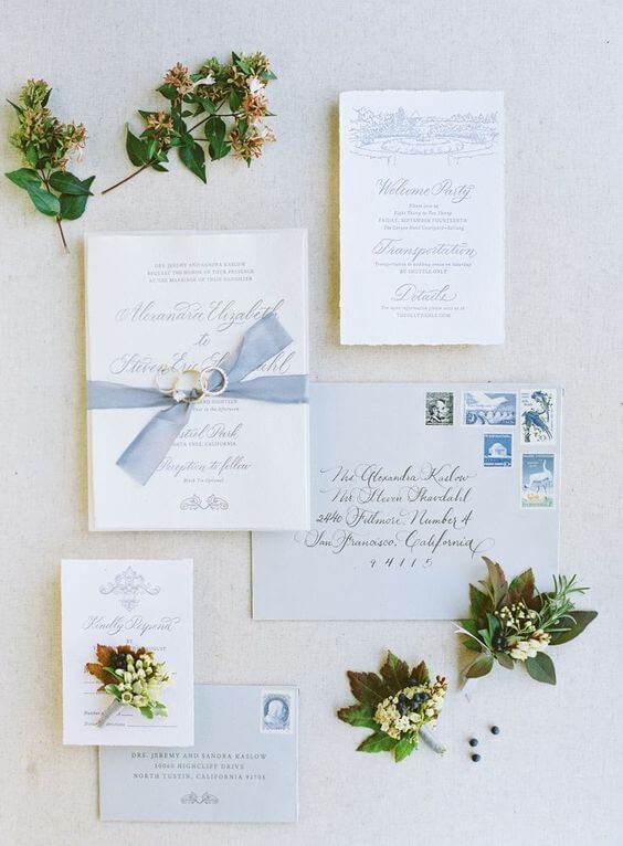 Wedding invitations for Dusty blue Fall wedding