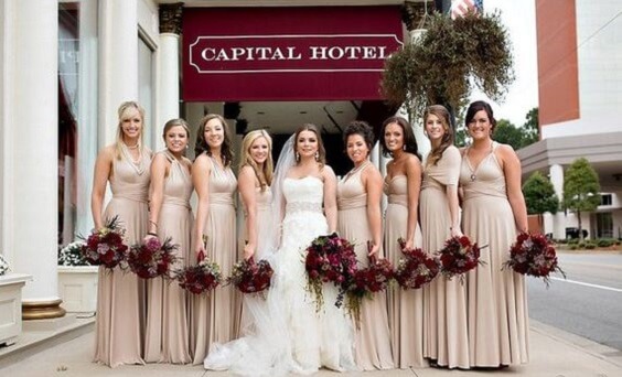 burgundy and peach bridesmaid dresses