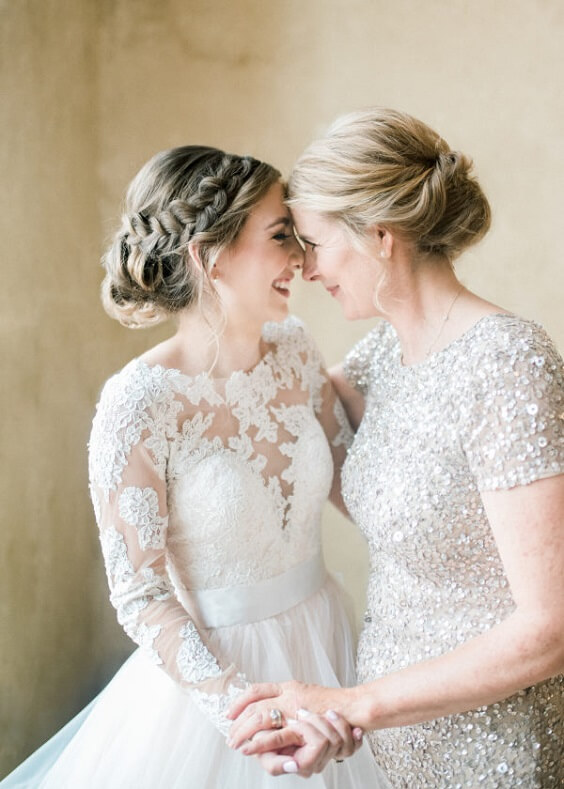 Bride and her mother for Pink and Gold Fall Wedding