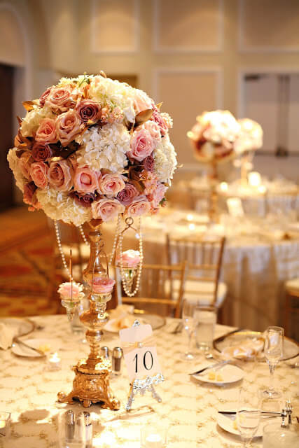 Wedding table decorations for Pink and Gold Fall Wedding