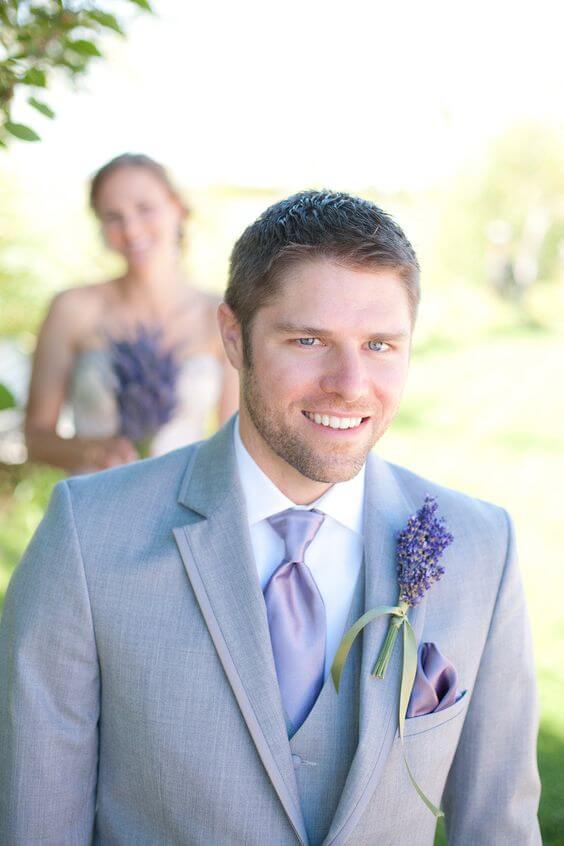 Grey groom for Lavender Fall wedding