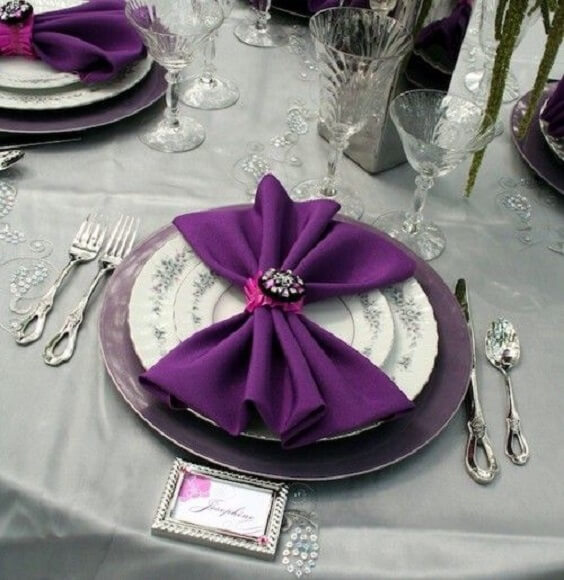 Wedding table decorations for Purple and Grey Fall wedding