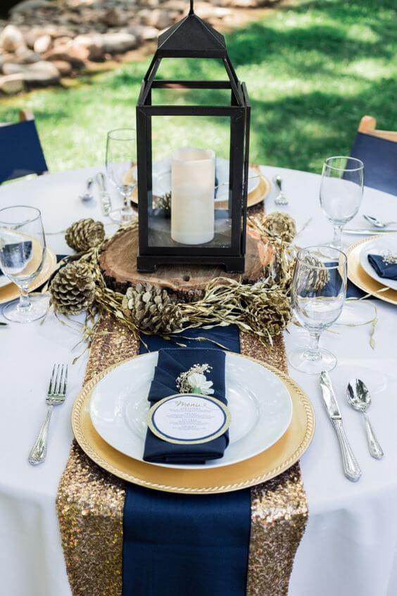 Wedding table decorations sign for Navy Blue Fall wedding