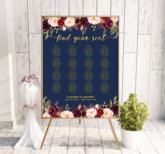 Wedding welcome sign for Navy Blue Fall wedding