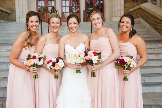 Bridesmaids for burgundy and blush wedding