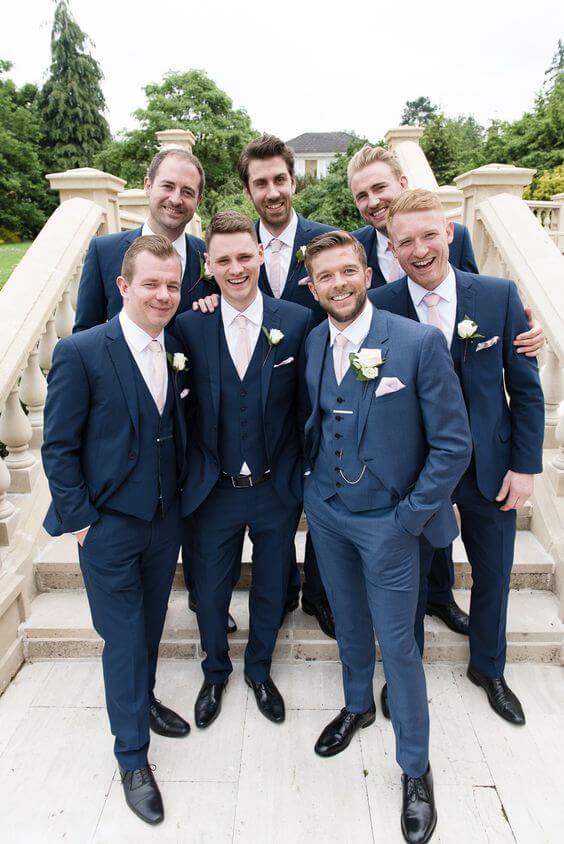 Navy groom and groomsmen for burgundy and blush wedding
