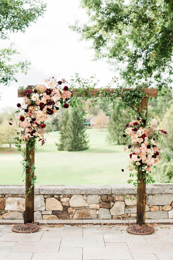 Wedding arch for burgundy and blush wedding