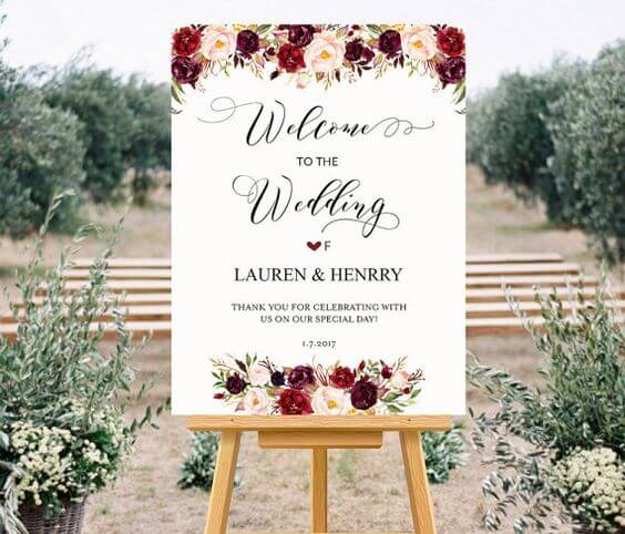 Wedding board for burgundy and blush wedding