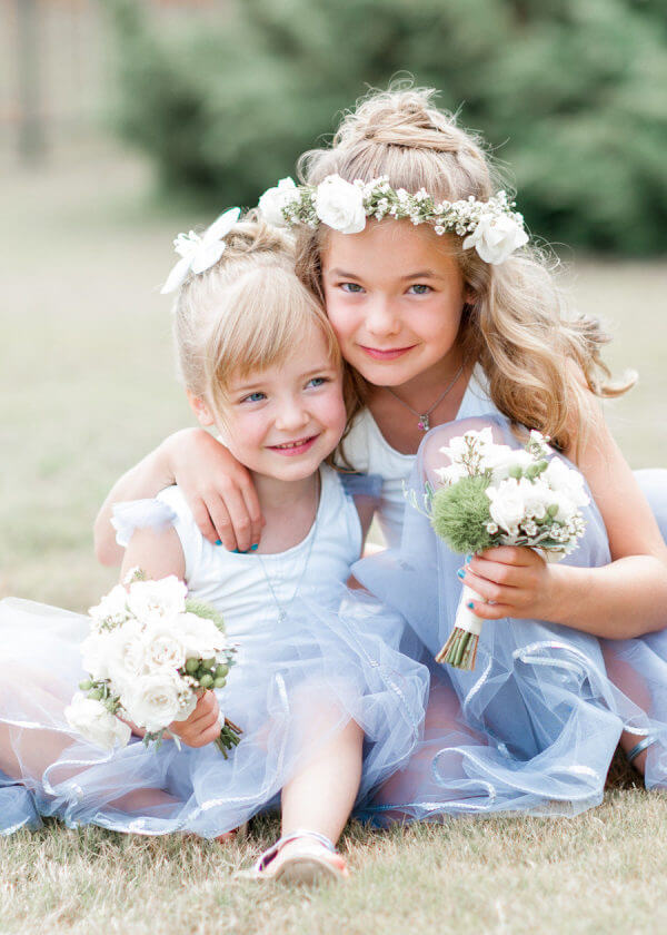 Flower girls for burgundy and Dusty Blue wedding