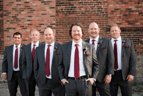 Groom and groomsmen for burgundy and Dusty Blue wedding
