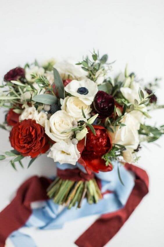 Wedding bouquets for burgundy and Dusty Blue wedding