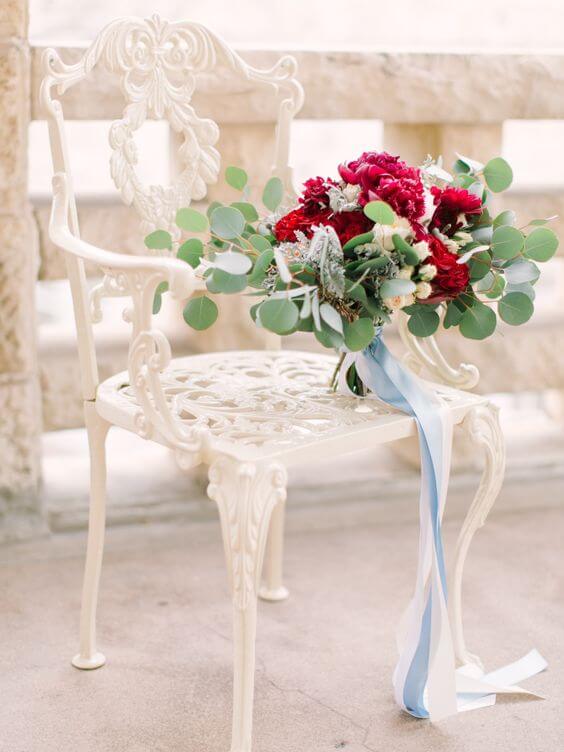 Wedding bouquets for burgundy and Dusty Blue wedding