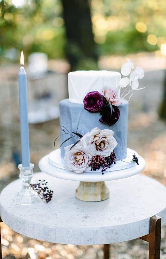 Wedding cake for burgundy and Dusty Blue wedding