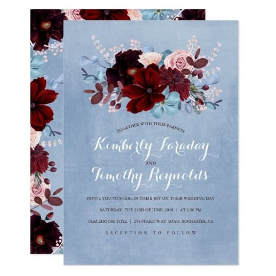 Wedding invitations for burgundy and Dusty Blue wedding