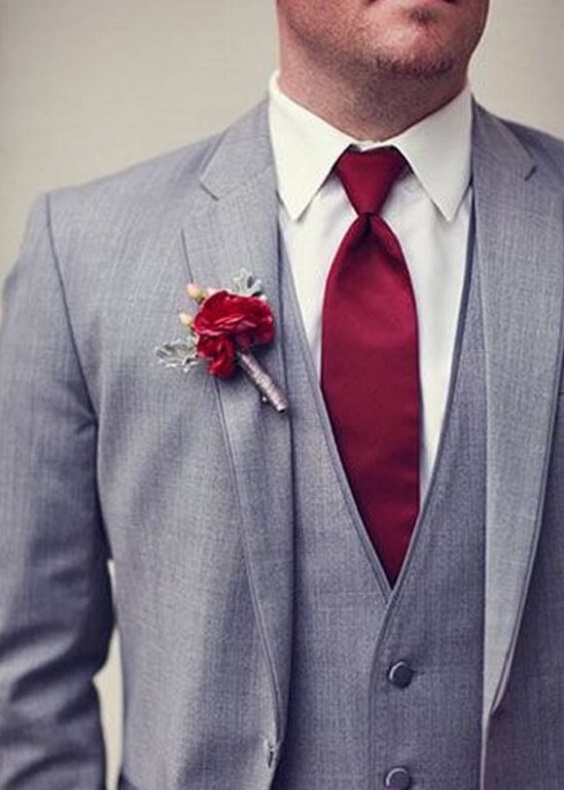 Groom suit for burgundy and grey wedding
