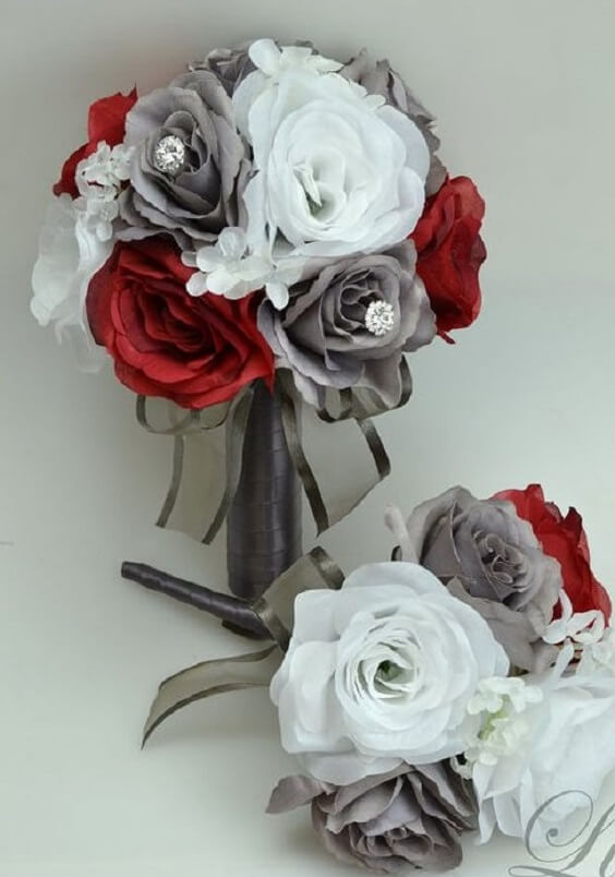 Wedding bouquets for burgundy and grey wedding