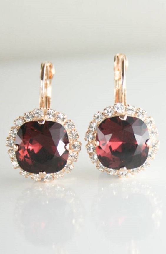 Wedding earrings for burgundy and grey wedding