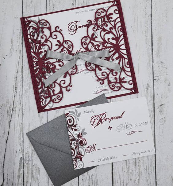 Wedding invitations for burgundy and grey wedding