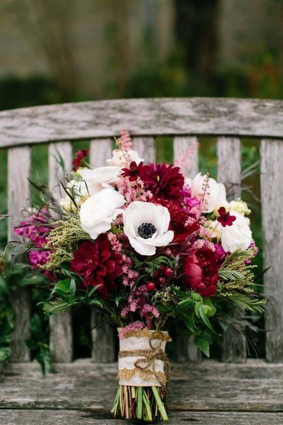 Wedding bouquets for burgundy and green wedding