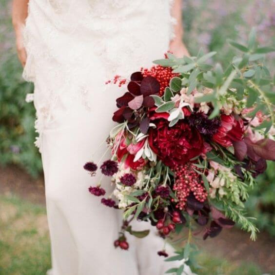 Wedding bouquets for burgundy and green wedding