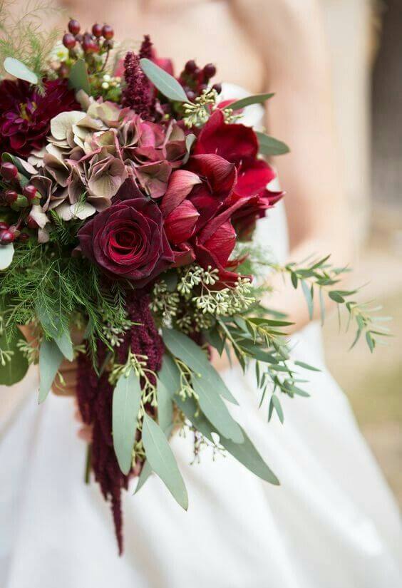 Wedding bouquets for burgundy and green wedding