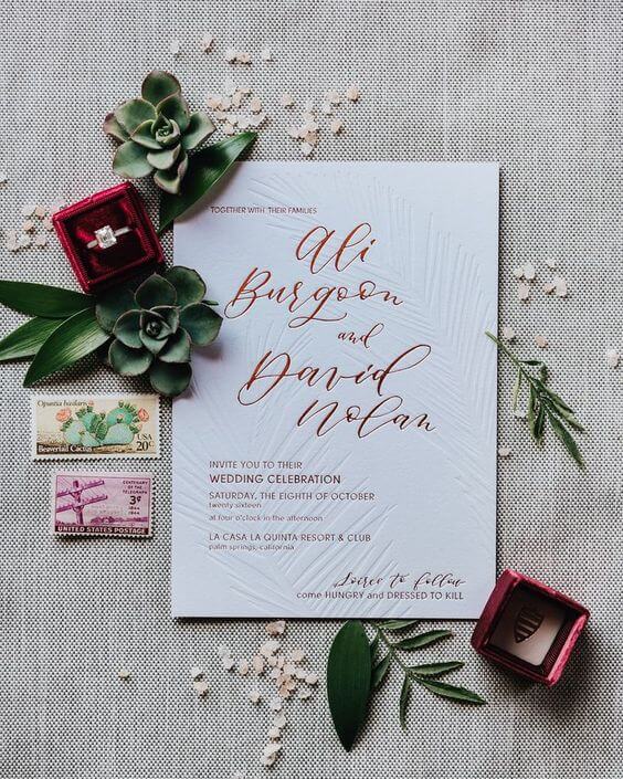 Wedding invitations for burgundy and green wedding