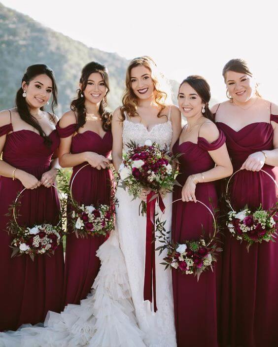 Burgundy bridesmaid dresses for burgundy and ivory wedding