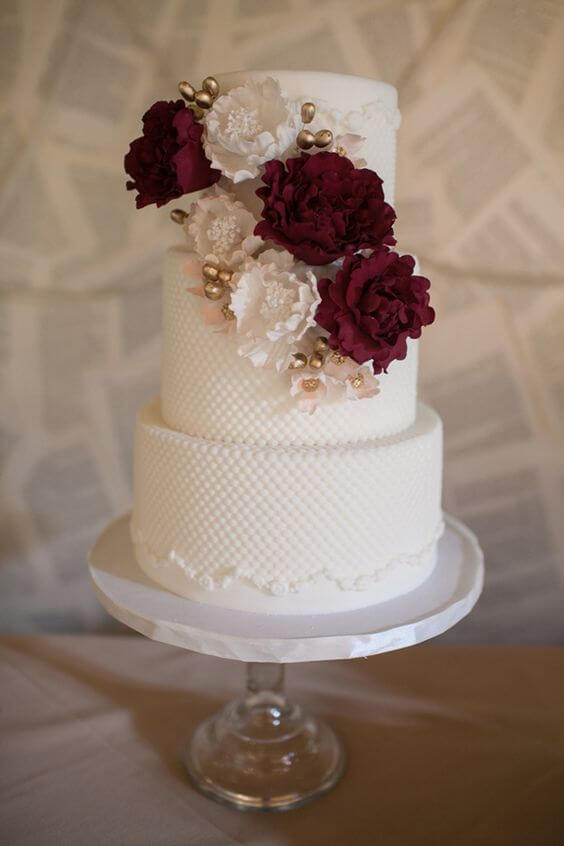 Wedding cake for burgundy and ivory wedding