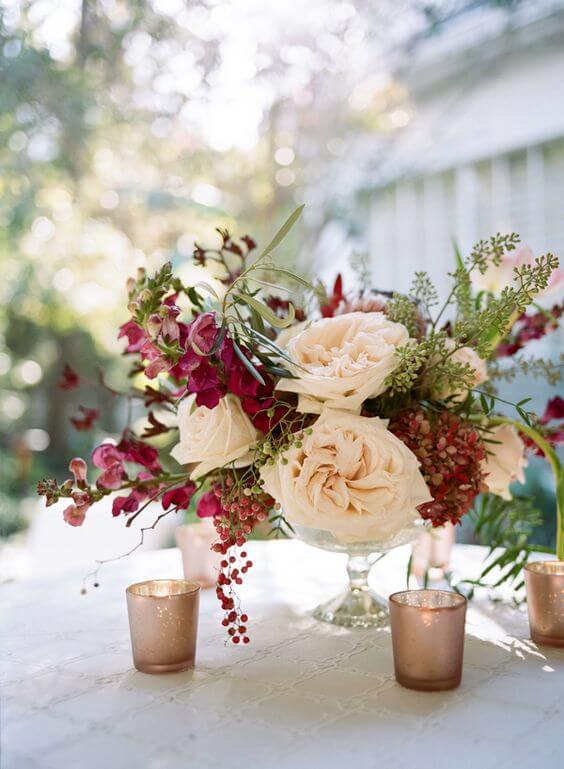 Wedding centerpieces for burgundy and ivory wedding