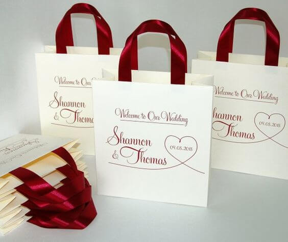 Wedding paper bag for burgundy and ivory wedding