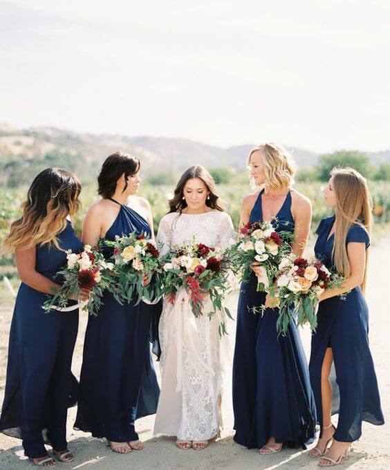 Navy Bridesmaids for burgundy and Navy wedding