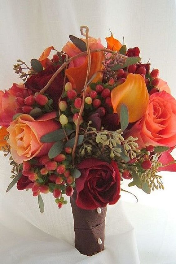 Wedding bouquets for burgundy and orange wedding