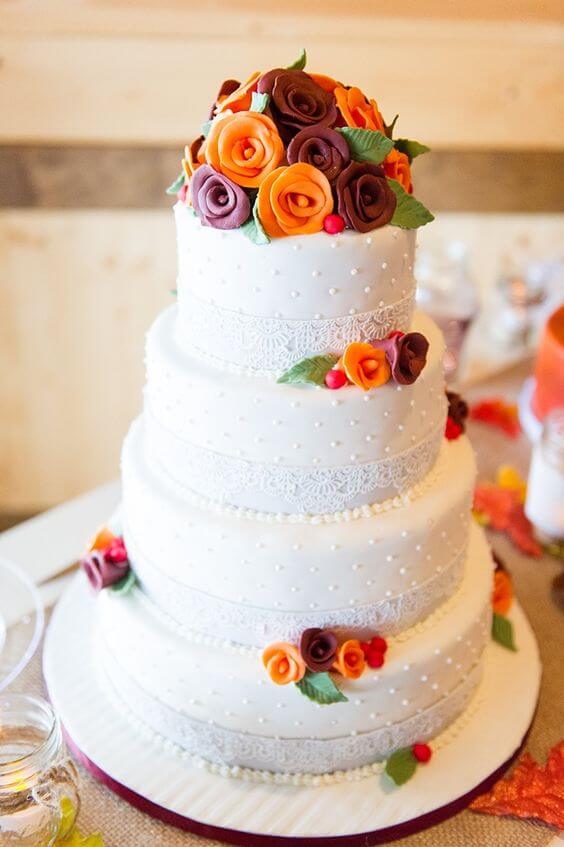 Wedding cake for burgundy and orange wedding