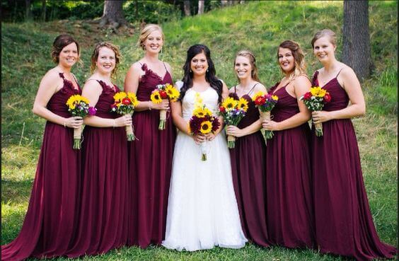 Bridesmaid dresses for burgundy and Yellow wedding