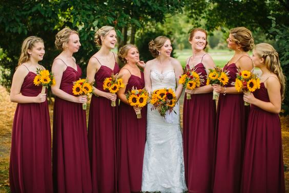 Bridesmaid dresses for burgundy and Yellow wedding