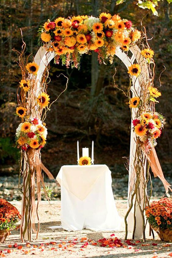 Wedding arch for burgundy and Yellow wedding