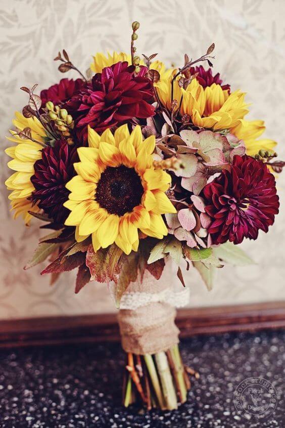 Wedding bouquets for burgundy and Yellow wedding
