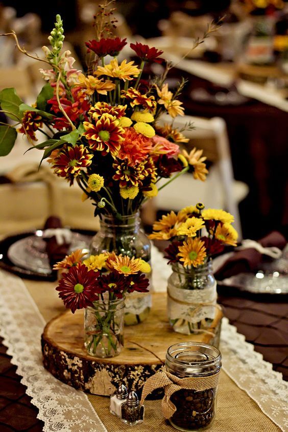 Wedding table decorations for burgundy and Yellow wedding