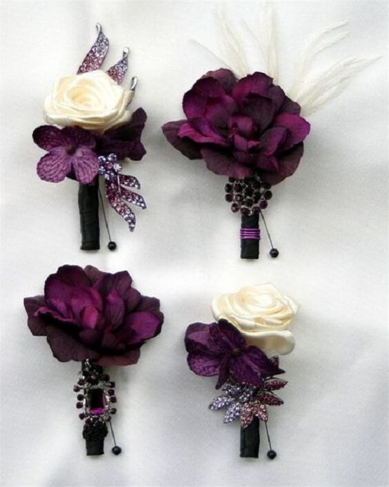 Wedding corsages for purple october wedding