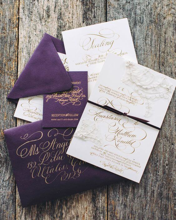 Wedding invitations for purple october wedding