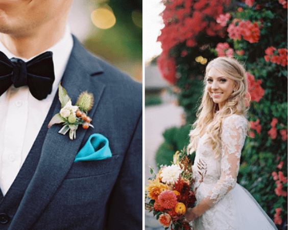 Blue suits teal pocket square for Teal October Wedding