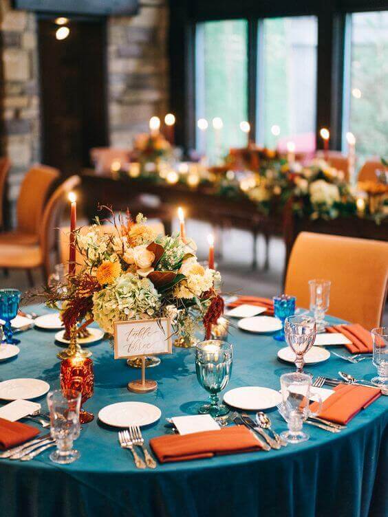 Table decorations for Teal October Wedding