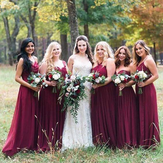 Burgundy bridesmaid dresses for Burgundy October wedding