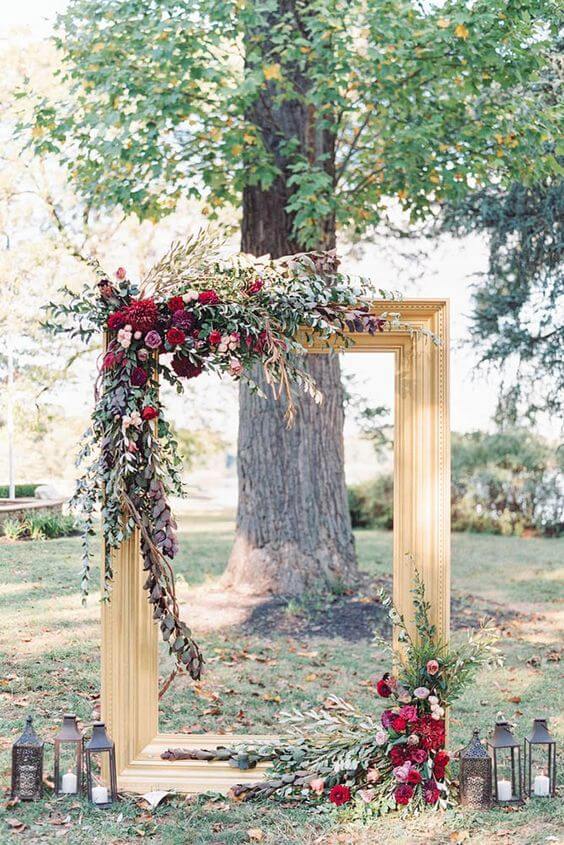 Wedding arch for Burgundy October wedding