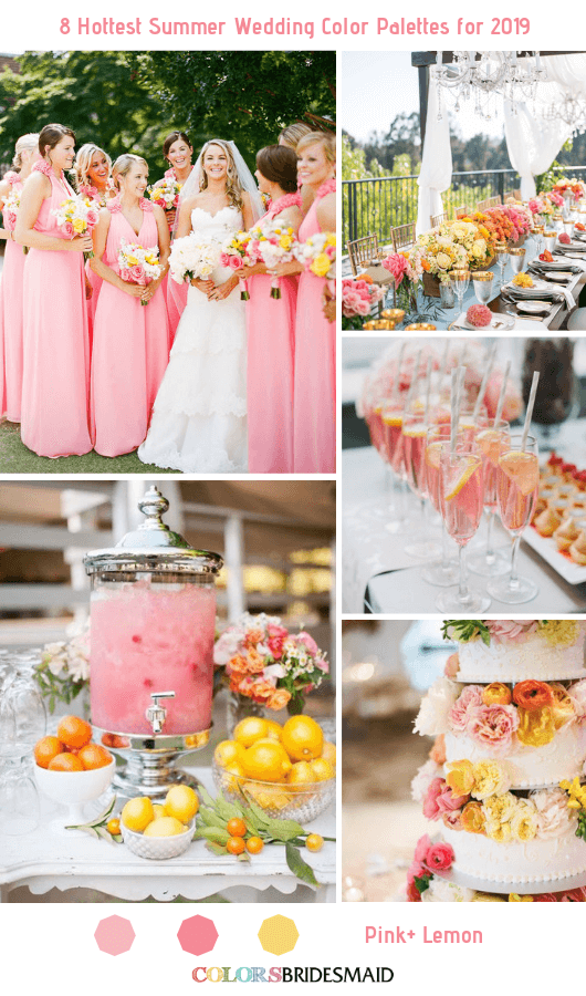 Summer Wedding - Pink Bridesmaid Dresses, Lemon Yellow Flower Decorations