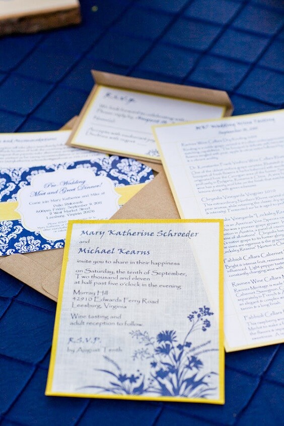 royal blue and yellow invitations for summer blue wedding